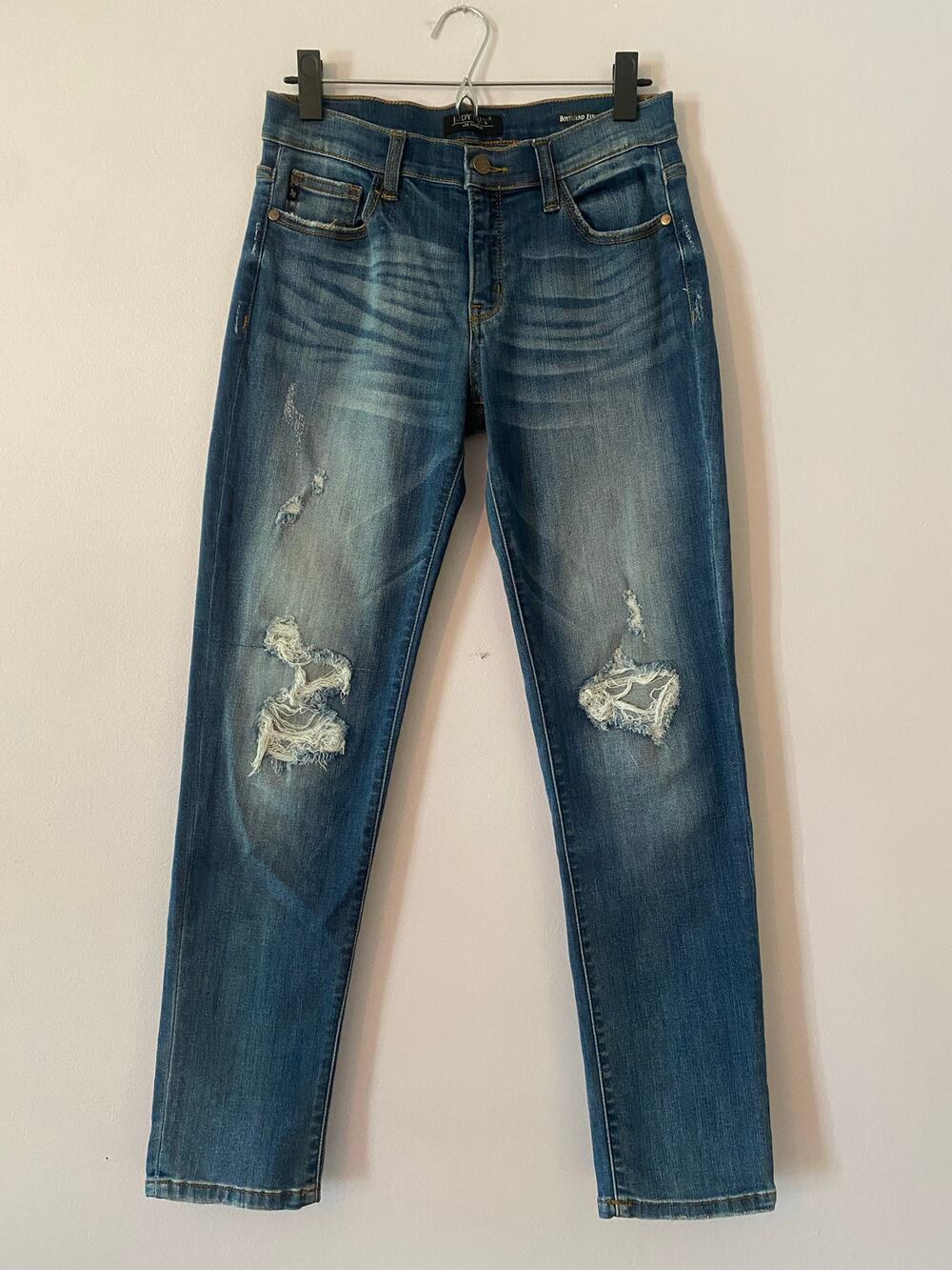 Judy Blue Boyfriend Fit Jeans Medium Wash Mid Rise Distressed Women size 5 / 27